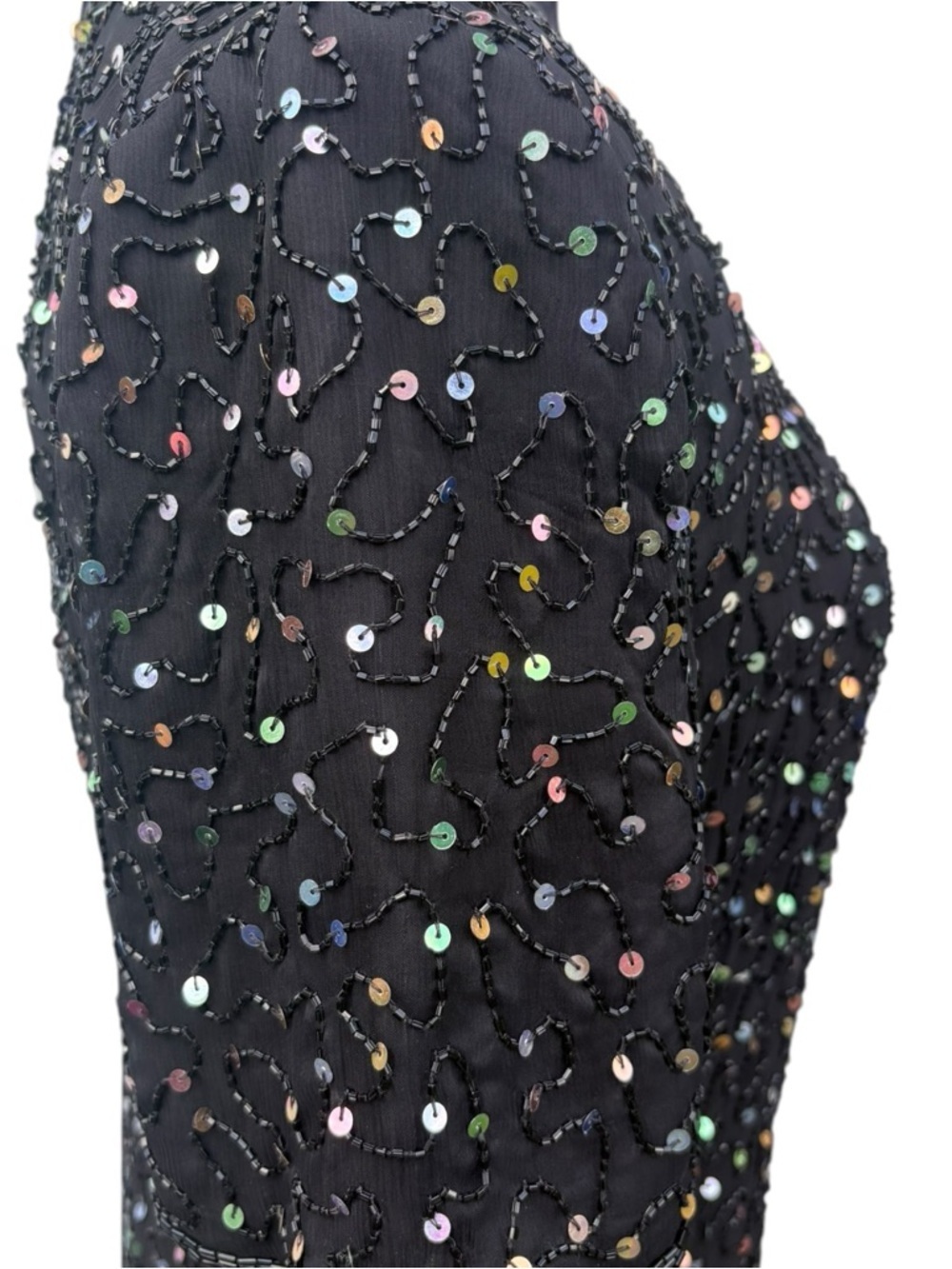 ✨ Vintage Laurence Kazar Silk Beaded and Iridescent Sequin Cocktail Dress Sz L ✨ - Picture 6 of 12